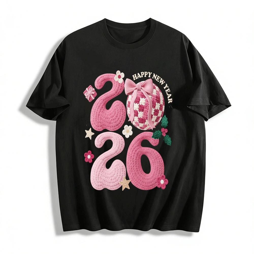 2026 New Year Knit Style Print Casual Top Pure cotton T-shirt XXS