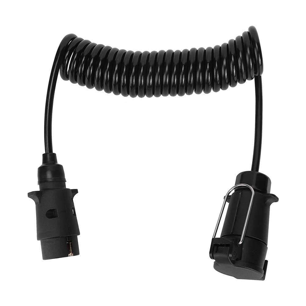 Gorgeri Trailer Cable Adapter, 7 Pin Trailer Plug with 98.4" Spring Extension Cable Wiring Adapter Connector Accessories