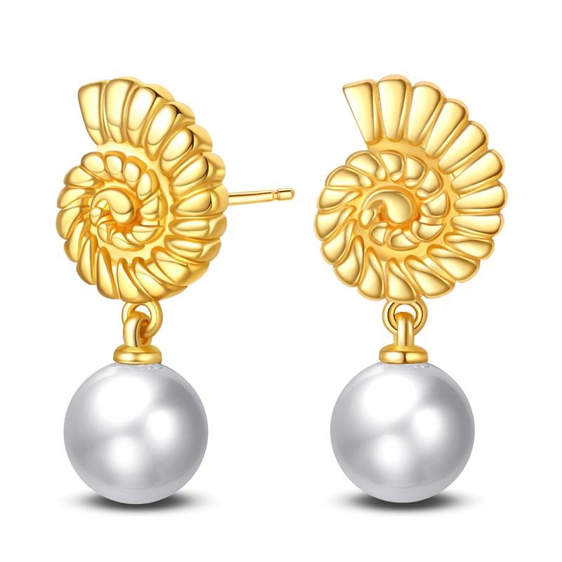 Women's 925 Silver Classic Gold Pearl Inlaid Earrings Elegant Suitable For Engagement Wedding Party Exquisite Jewelry