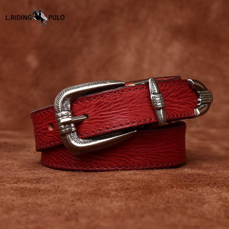 Personality All-match Retro Concave Leather Belt Women's First Layer Cowhide Casual Pin Buckle Belt
