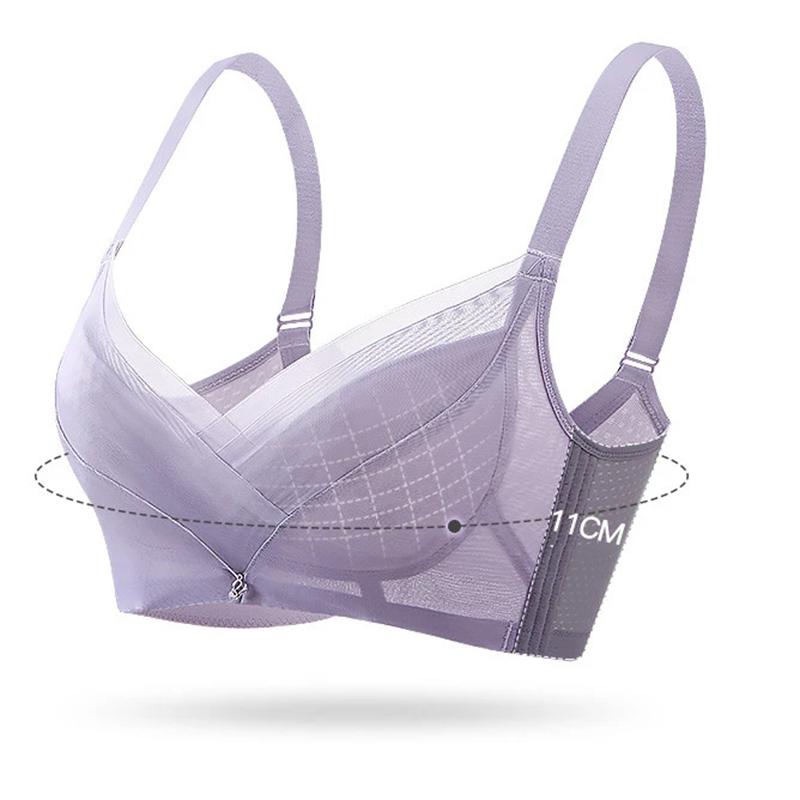 Women's Thin Sexy Bra Lace Mesh Deep V Gather Adjustment Type Underwear Female Large Size Bra Full Cup Thin Underwear Brassiere Without Steel Ring