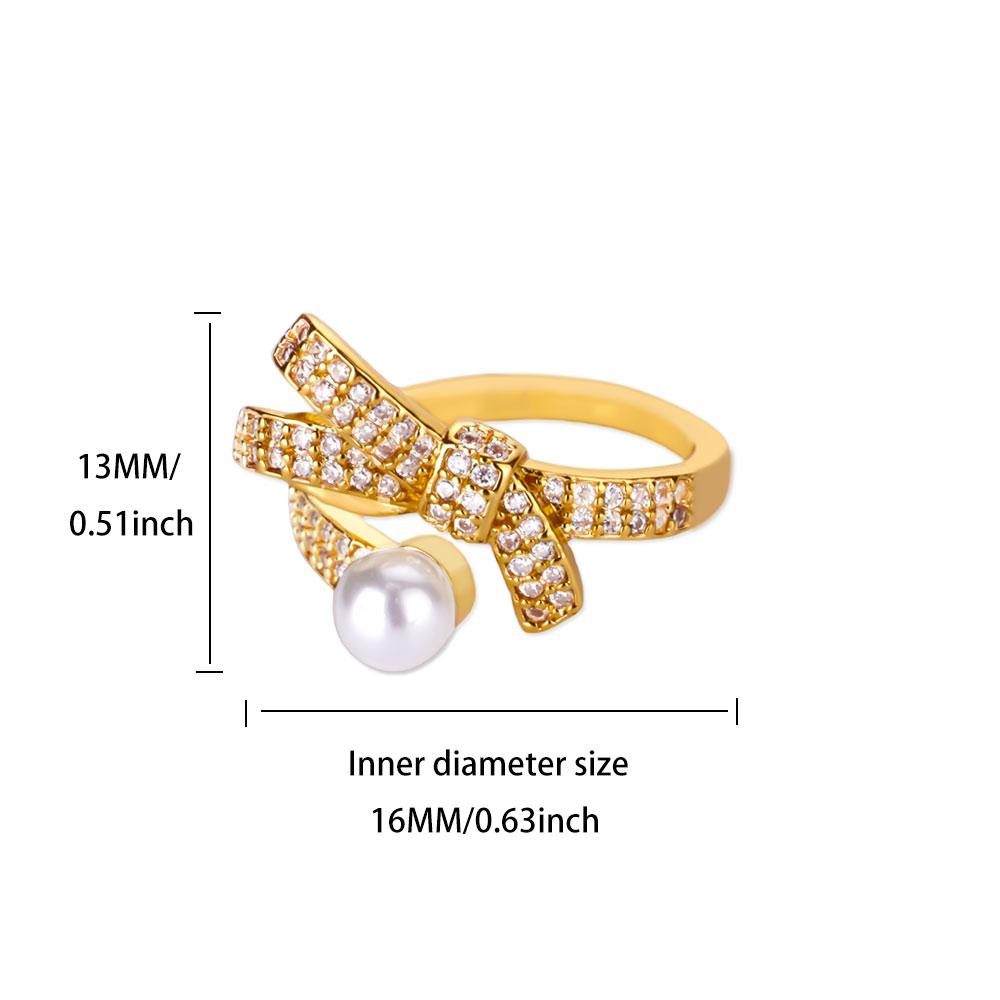 Luxury Bow Stainless Steel Rings for Women Cubic Zirconia Golden Ring Artificial Pearl Wedding Jewelry Fashion Accessories Gifts
