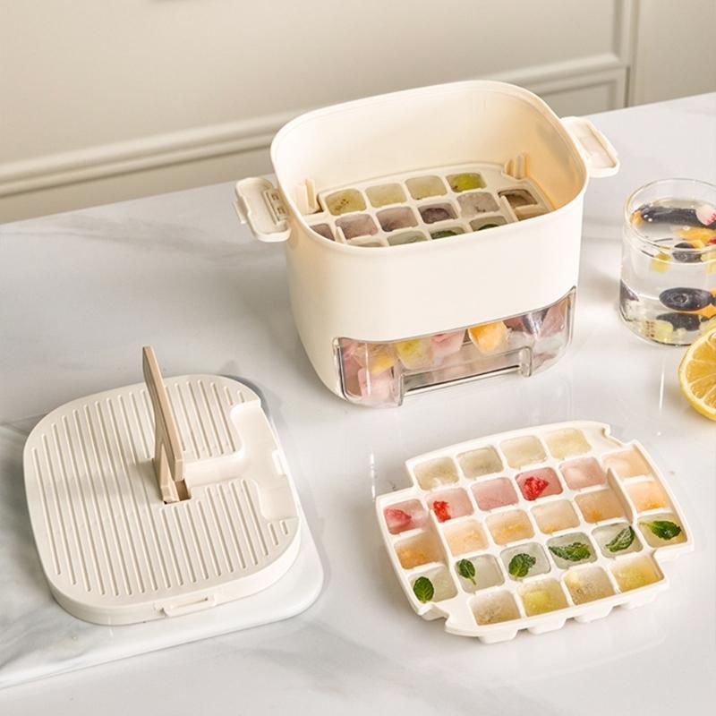 Double Layer Ice Molds With Storage Bin and Lid Easy Press Release Ice Cubes Tray Large Capacity For Freezer Storage