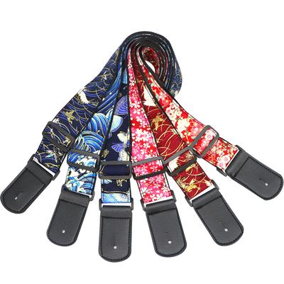 Retro Flower Printed Folk Wood Electric Guitar Strap Widened and Thickened Bass Guitar Universal Strap Guitar Accessories