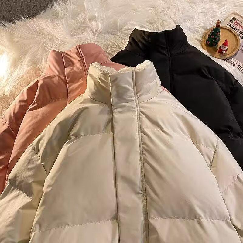 Jugend-Lammwolle-Baumwolljacke: Mit Fleece gefüttert, Stehkragen, Verdickter Wintermantel, Lässige Partner-Mode Oberbekleidung.