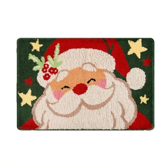 Santa Claus Bath Rug Fuzzy Santa Absorbent Floor Mat Washable Non-Slip Christmas Bathtub Rug for Bathroom Shower Laundry Room Entrance Decor