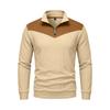 Herbst Winter Herren Color Block Sweatshirt Vertikal Rippstrick Halber Reißverschluss Stehkragen Pullover Wildlederflicken Schulter Ellbogen Vintage Lässig Langarm Oberteile