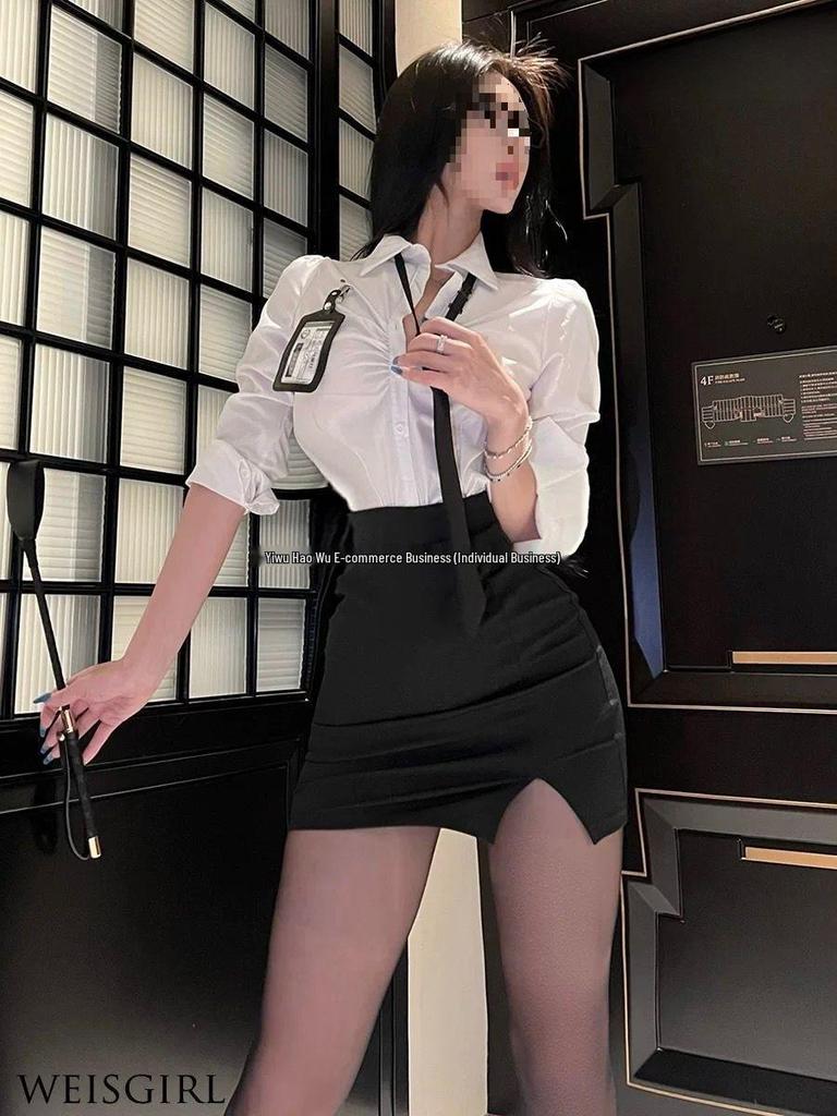 Sleek Autumn Professional Set: Long Sleeve White Shirt & Bodycon Skirt