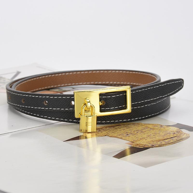 Four Seasons Available New Belt Women'S Fashion Cowhide Belt Lock Head Needle Buckle Free Adjustable Pants Bag Versatile Thin Belt