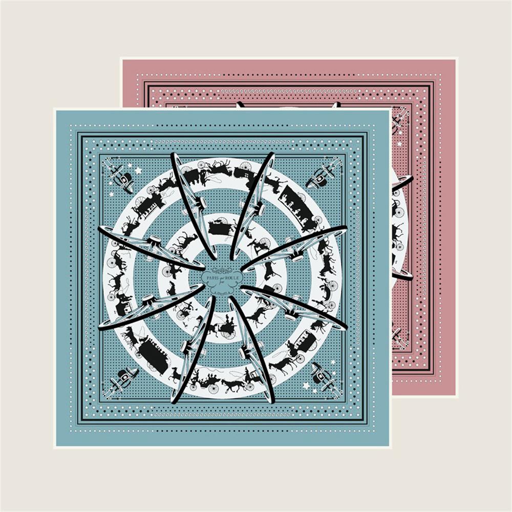 POBING Manual Hand Rolled Twill Silk Scarf Women Carriage Double Print Square Scarves Wraps Echarpes Foulards Femme Hijab 90CM