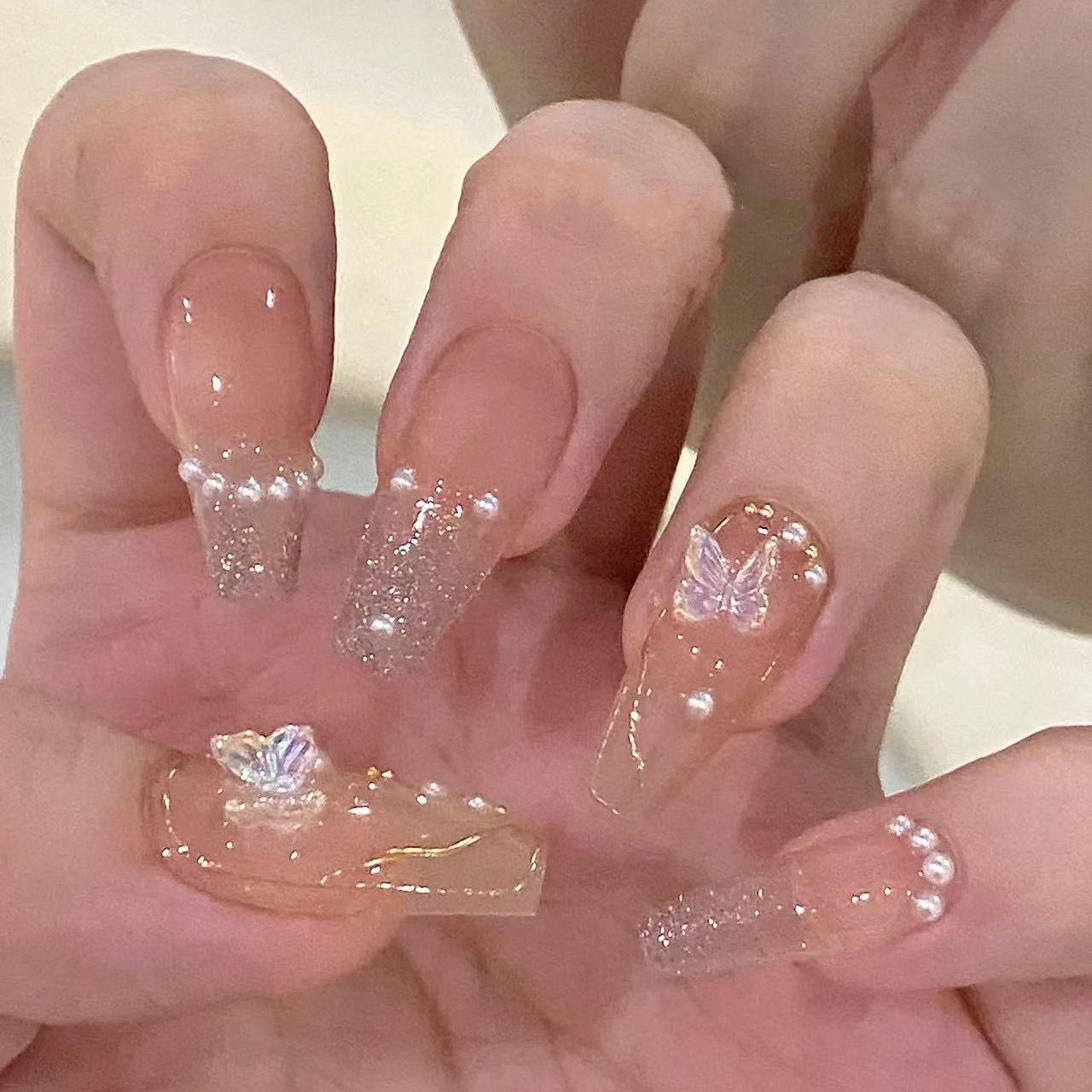 

Internet Celebrity Pearl Diamond Butterfly Nail Art Stickers - Cool, Transparent, Skin-Brightening False Nails