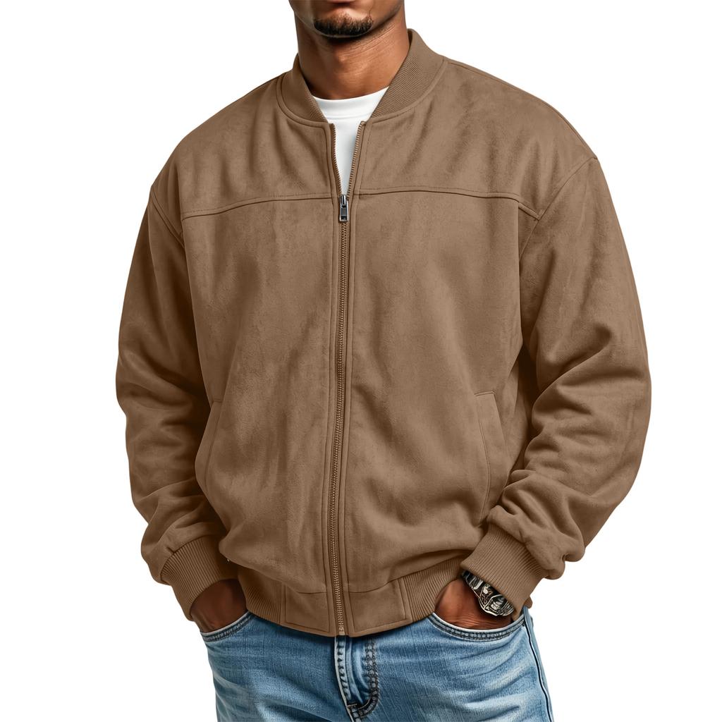 Men's Casual Long Sleeve Zip Up Baseball Jacket with Stand Collar and Pockets