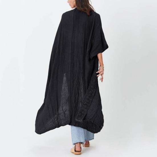 Lady Beach Cardigan Sunscreen Anti-UV Long Sleeves Lace Bohemian Style Bikini Cover-up Thin Calf Length Vacation Daily Leisure Style Coat