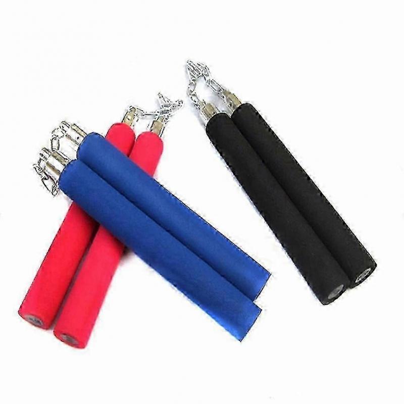 Blue Durable Metal Chain Martial Sponge Nunchaku Show Sticks--Red