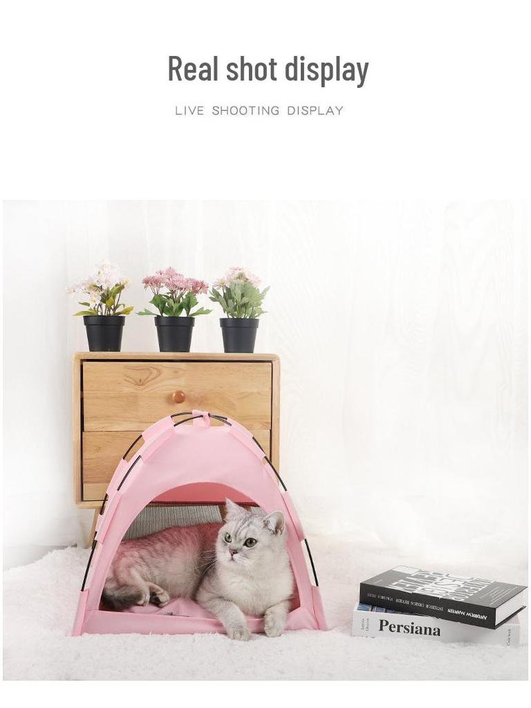 Custom Summer Cooling Pet Bed & Tent: Breathable, Foldable, Solid Color, Minimalist Design