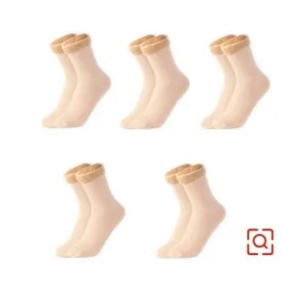 5PCS Women's Bare Legs Thickened Plush Meat Color Winter Postpartum Plush Warm Cotton Socks Artifact Mid Tube Snow Socks for Wom