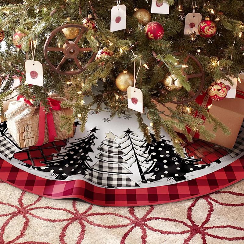 WTEMPO Christmas Tree Skirt Red/Black Christmas Tree/Plaid Patterns Printed Xmas Tree Skirt Winter Christmas Tree Mat for Home Indoor Outdoor Party