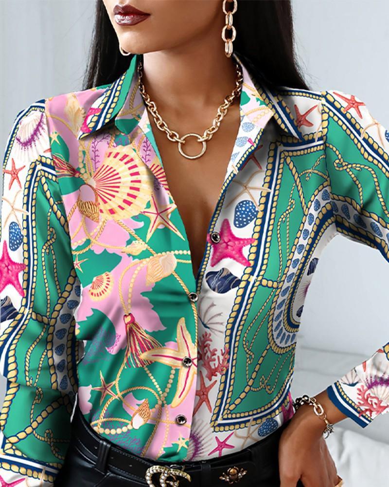 Autumn/Winter Long-Sleeve V-Neck Retro Color Block Shirt 2021