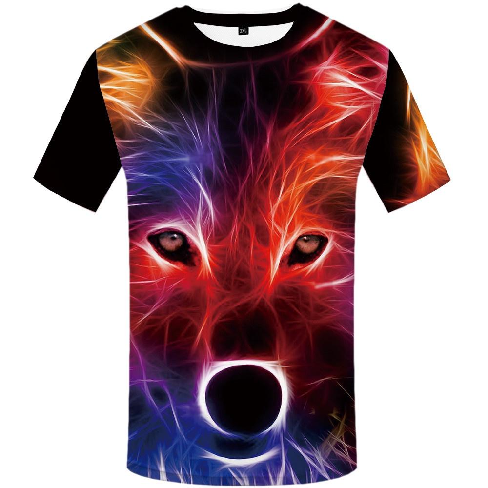 

Wolf Mountain Mens 3d Print Summer Casual T Shirt Short Sleeve Graphic Tee Tops #2 Red Wolf,XL