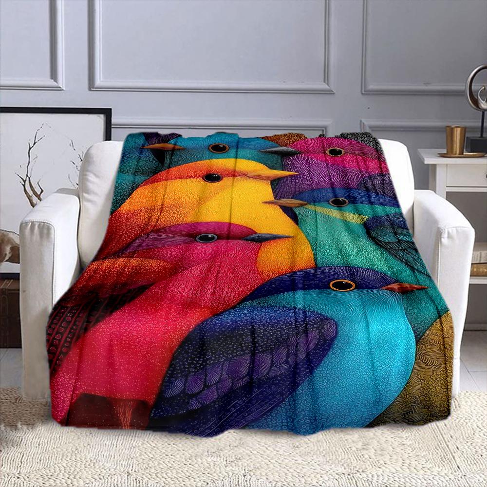 Colorful Birds in Vibrant Artistic Style Patterned flannel blanket perfect for the bedroom living room, sofa, or a little nap