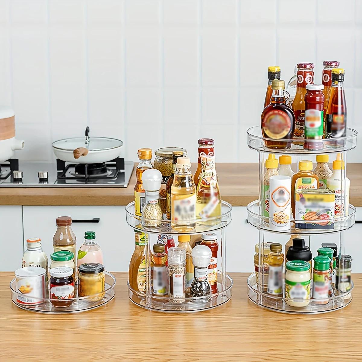 

1pc-New Rotating Storage Tray Transparent Space Saving Spice Rack Sturdy Multifunction Makeup Organizer Rack Kitchen Accessories S прозрачный