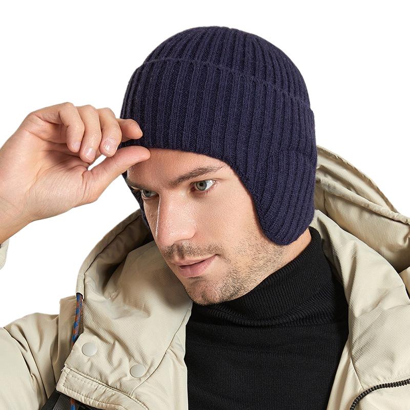 Winter outdoor warm hat men's and women's same thickened knitted wool hat cold-proof ear protector pullover hat