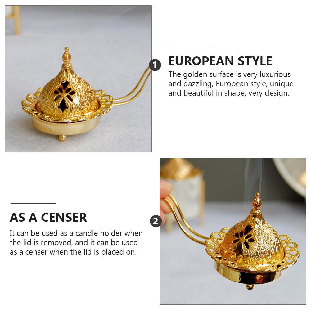 Luxury Golden Arabic Style Holder Incense Burner Multi Use Desktop Decor for Study Sauna Yoga Room Wedding Candlelight