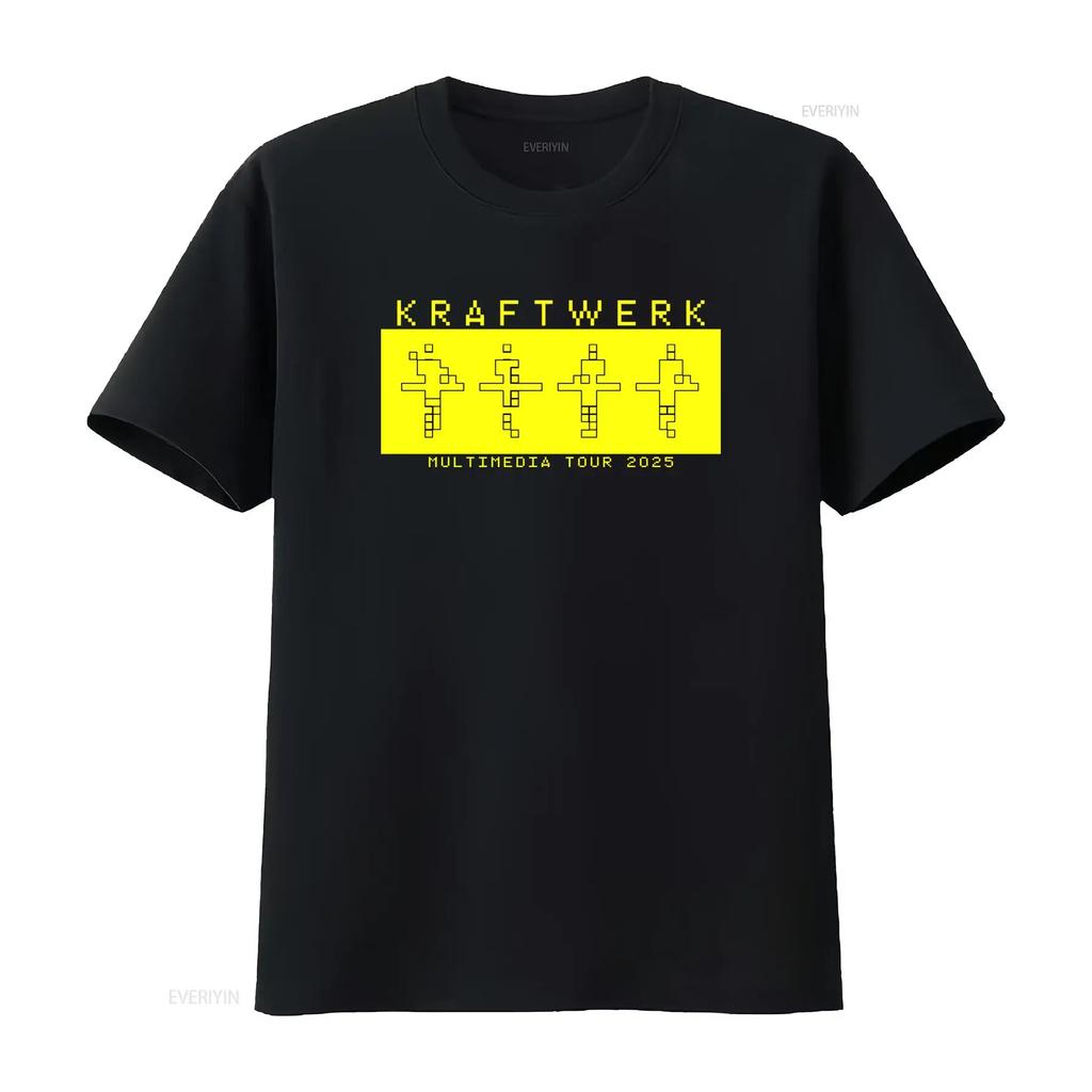 Kraftwerk Band Tour 2025 Yellow T Shirt Black Cotton Full Size S 5xl Vintage Unisex Designer Clothes Comfortable