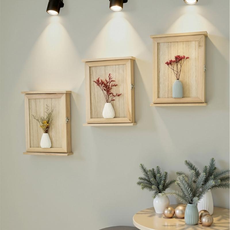 Farmhouses Style 6 Hook Wall Key Rack With Natural Wood Base And Retro Dried Flower Embellishment