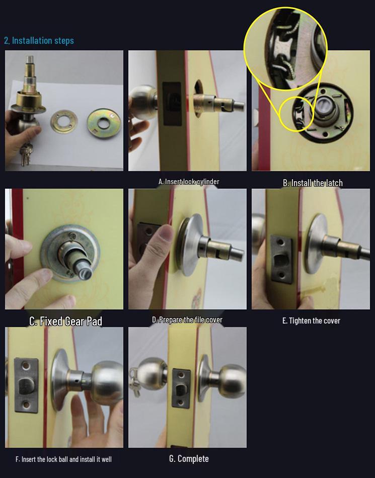 Uniwersalny sferyczny zamek wewnętrzny ze stali nierdzewnej - Okrągły cylinder do sypialni i łazienek.