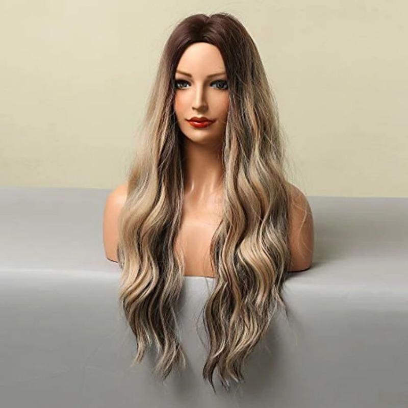 Fashionable Wigs Lady - Long Curly Hair, Big Waves, Gradient Color, Synthetic Fiber Headband Wigs