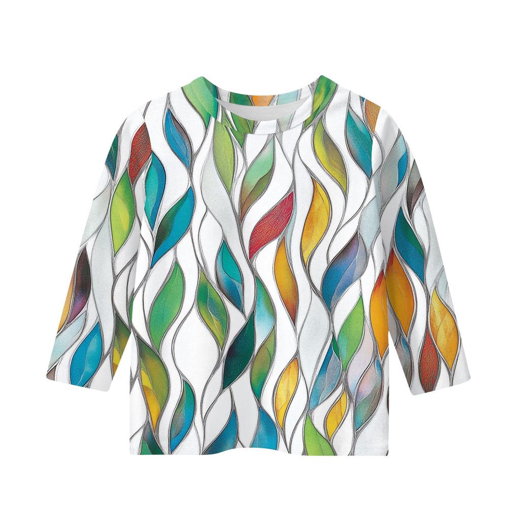 Druck-Tops für junge Mädchen Rundhals 3/4-Ärmel T-Shirts Trendige Tops Outfit T-Shirts