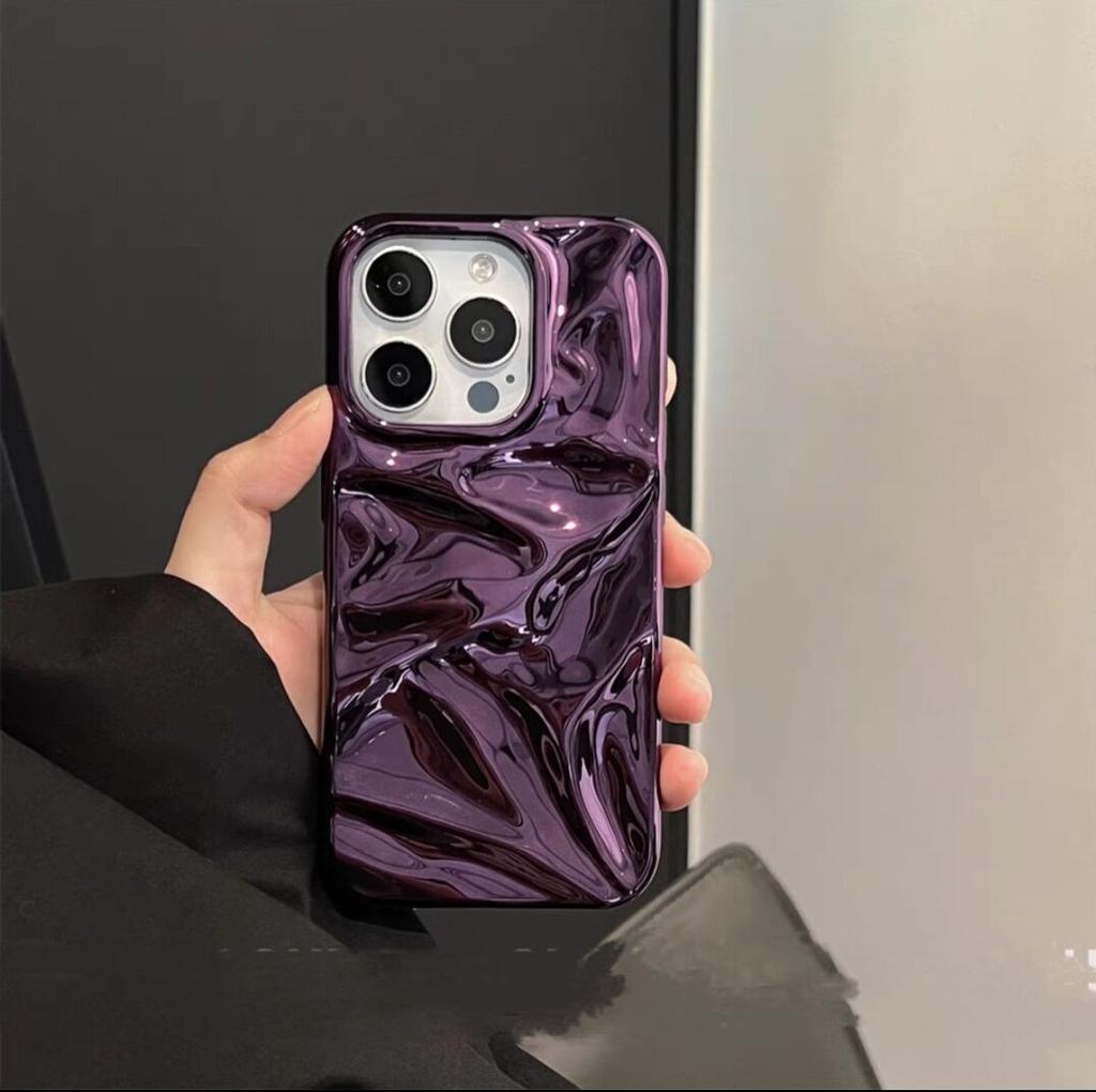 Fashion Plating Glossy Laser Wrinkle Sparkle Case For iPhone 16 15 14 13 12 11 Pro Max Plus Meteorite Texture Bumper Cover Funda