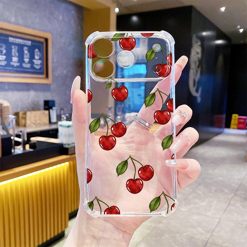Creative Niche Cherry Mobile Phone Case Apple 17promax Anti-drop Transparent Soft Case iPhone12 High-end Women's Model