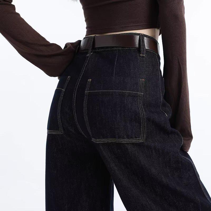 

Женские джинсы с высокой посадкой и широкими штанинами 2025 - Весна/Осень, прилегающий крой для фигуры типа груша S: Height 155-165CM (75-90 lbs)