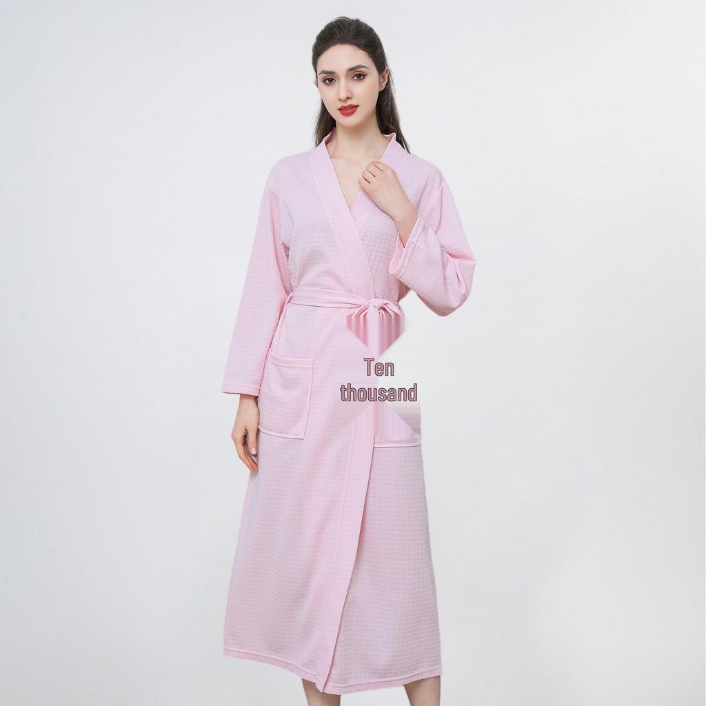 European American Style Women's Quick-Dry Absorbent Summer Waffle Bathrobe