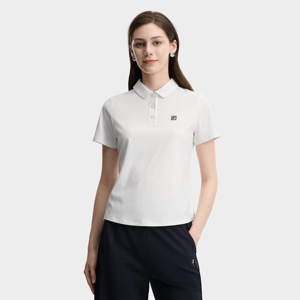 Fila Tennis Fashion Minimalist Sports Casual Versatile Comfortable Short Sleeve Polo Shirt Women tops Cloud-Mushroom-White A11W623123FWT