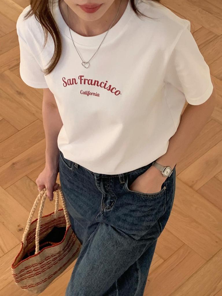 Korean Style Loose Round Neck Letter Print Short Sleeve T-Shirt - Elegant, Versatile, Daily Wear Top