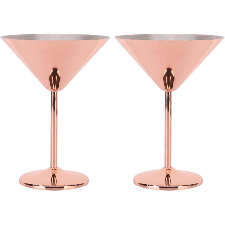 Stainless Steel Martini Glasses Set of 2, 220ml Unbreakable Metal Martini Glasses Copper Martini Glasses Stylish Cocktail Glasses Wine Goblet Martini
