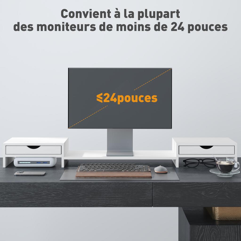 PC Screen Riser Desk Computer Monitor Stand 60-116 Cm with 2 Drawers, Adjustable Length and Angle
