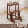Multi-Functional Folding Indoor Wooden 2-in-1 Step Stool and Ladder - Three-Step Small Climbing Chair