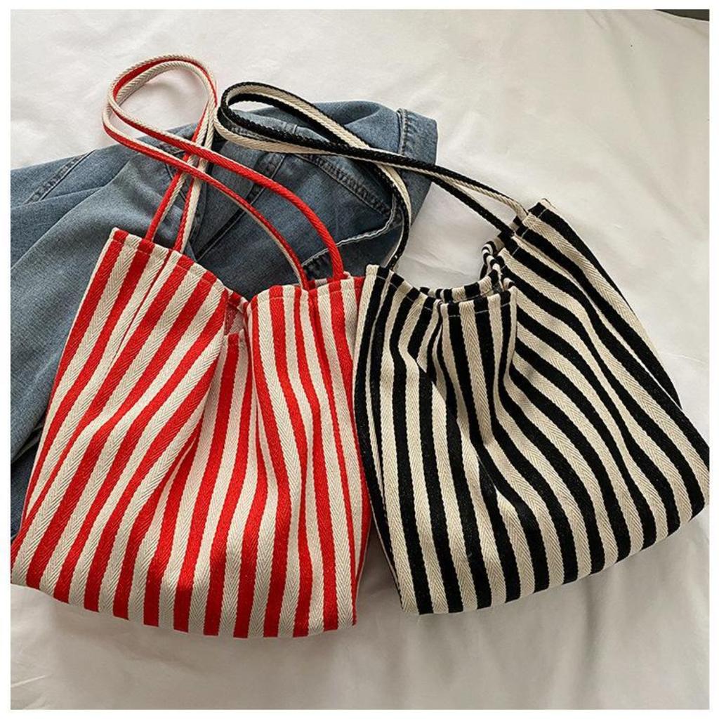 Handbag, Simple and Fresh Striped Bag, Shoulder Bag, Casual and Fashionable Large Capacity Shopping Bag
