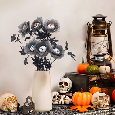 1/2/3ks Halloweenský umělý květina s oční bulvou s černými javorovými listy Strašidelný gotický Falešný hedvábný květ Festivalová párty Domácí stolní středový prvek Faux