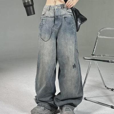 2023 Men's High Street American Wide-Leg Jeans – Trendy Loose Straight Trousers for Autumn