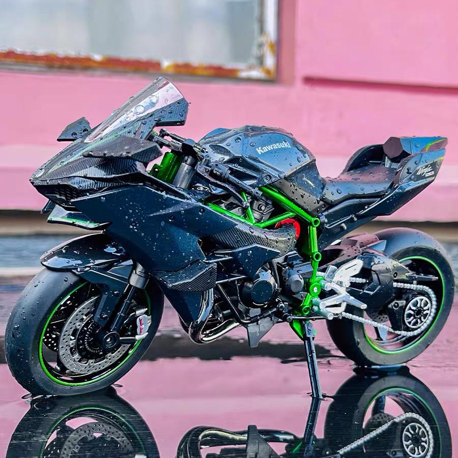 Model de Mașină din Aliaj Kawasaki Ninja H2R la Scară 1/9 Motocicletă Diecast Sunet Lumină Colecție Iubitori de Mașini Cadou de Ziua de Naștere Copii Jucării Metalice pentru Băieți