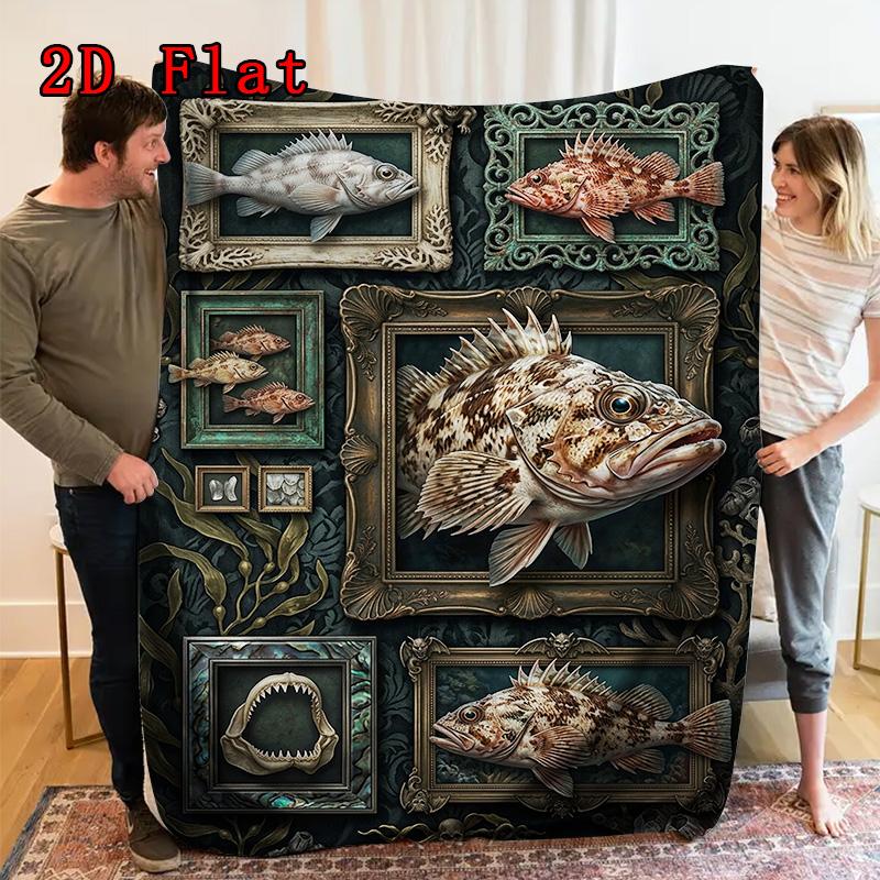 Marine Life Collage 2D Flat Pattern Flannel Blanket, High quality All Seasons, Home Decor, Warmth and Comfort, Perfect for Christmas Gifts.