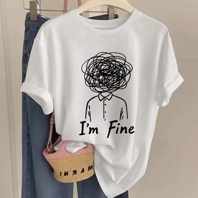 Pattern Printed T-shirt - Short Sleeved Round Neck Casual Top, Women's T-shirt, Casual Wear, Round Neck Shirt