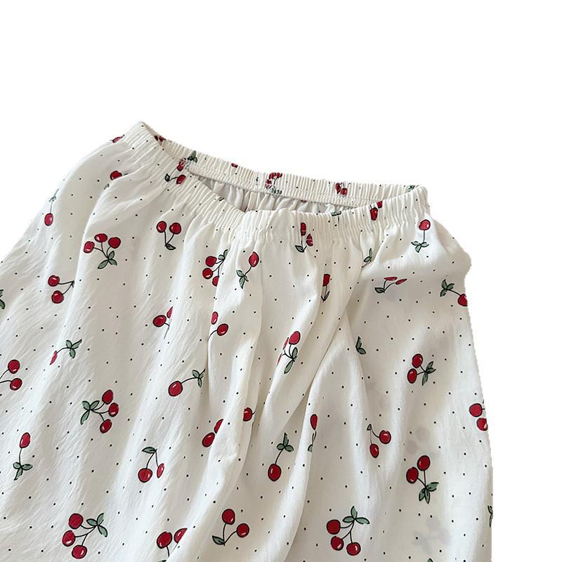 Women's Spring & Fall Cloud Cotton Pajama Set - Lightweight, Sweet Doll Collar, Long Sleeve & Pants with Prints.