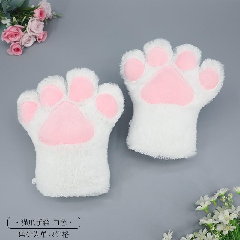 Plush Cat Paw Gloves Lolita Cosplay Costume Cartoon Handwear Soft Furry Fingerless