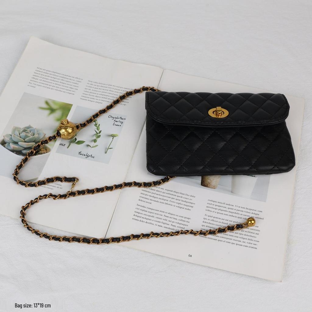 Gold Quilted Waist Belt Bag - Women's French Chic Mini Chain Crossbody